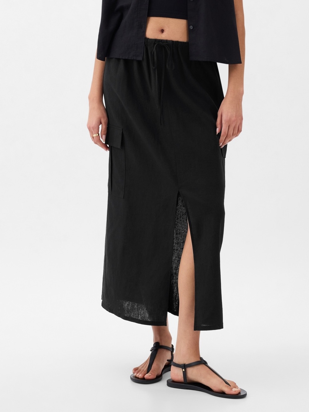 NWT - GAP Linen-Blend Cargo Midi Skirt in Black - Size XXL